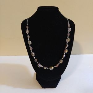 NEW Artisan Women's  Pink & Iridescent Crystal 18" Necklace Silver